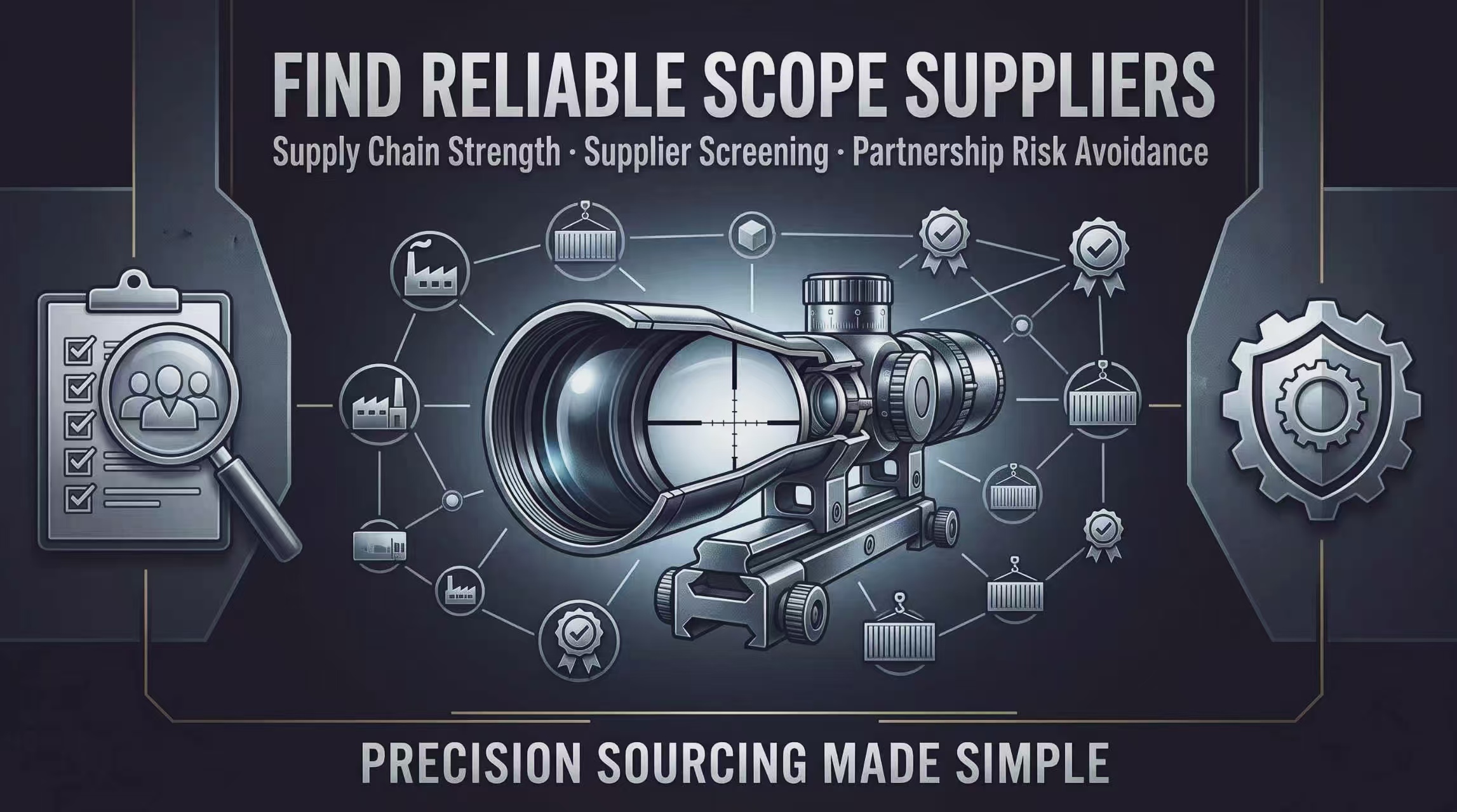 Supply chain & supplier screening infographic for qualified tactical scope manufacturers